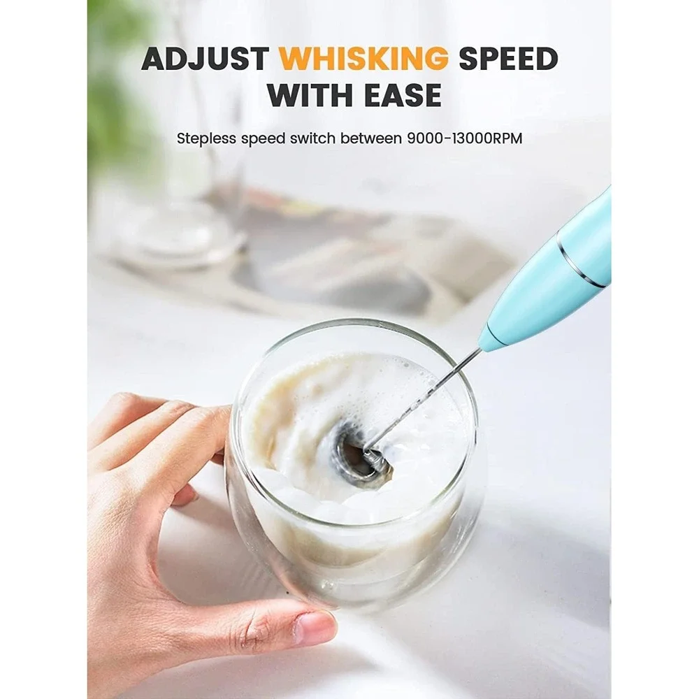 Vewaci K8 Milk Frother Handheld Blue USB-C Rechargeable Electric Milk Foamer for